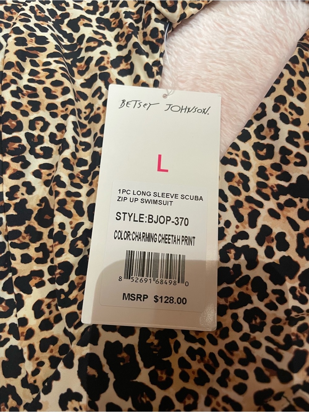 NWT Betsey Johnson
Charming Cheetah Print Long Sleeve
Scuba Zip Up Swimsuit - Picture 6 of 7